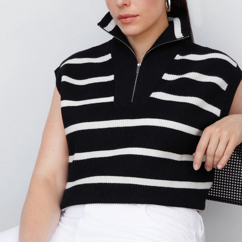 Mango | Striped vest with zipper